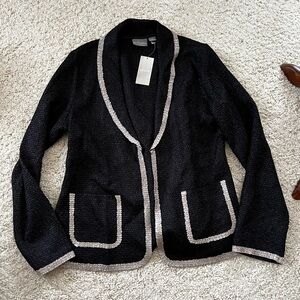 New Chico’s blazer cardigan jacket travelers collection crushed black 1 medium
